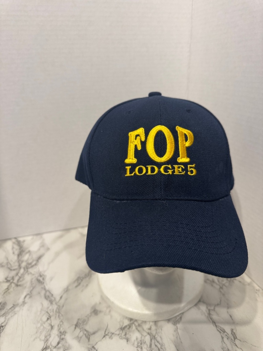 Unisex Adjustable Wool Blend Navy FOP Lodge 5 Navy Hat w Yellow Embroidery OSFM